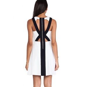 Revolve Bailey 44 ponte knit fit & flare white dress dark stripe casual cute